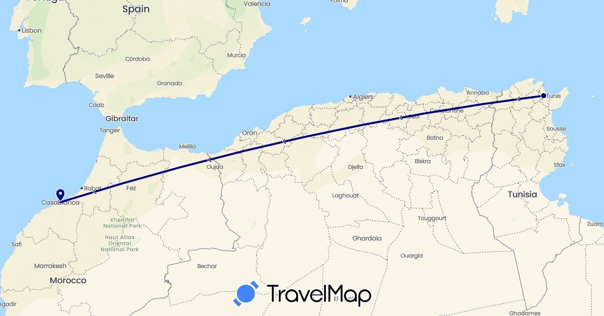 TravelMap itinerary: driving in Morocco, Tunisia (Africa)